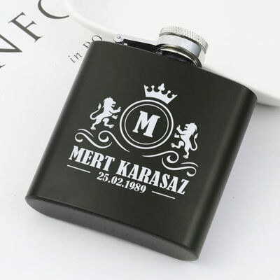 Kral Tacı Kişiye Özel Çelik İçki Matarası 6 Oz Yeşil - 3