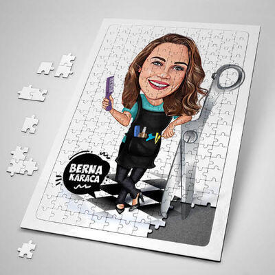 Kuaför Kadın Karikatürlü Puzzle - 1