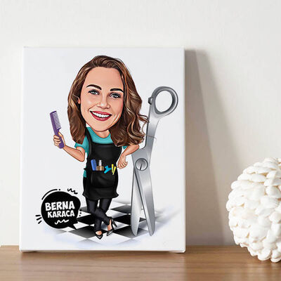 Kuaför Kadın Karikatürlü Tablo - 1