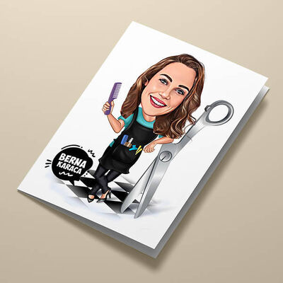 Kuaför Kadın Karikatürlü Tebrik Kartı - 1
