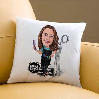 Kuaför Kadın Karikatürlü Yastık - 1