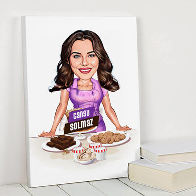 Kurabiye Ustası Kadın Karikatürlü Kanvas Tablo - 1