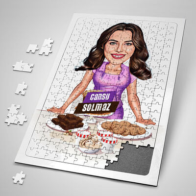 Kurabiye Ustası Kadın Karikatürlü Puzzle - 1