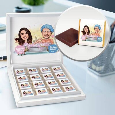 Küvet Keyfi Yapan Çiftler Karikatürlü Çikolata Kutusu - 1
