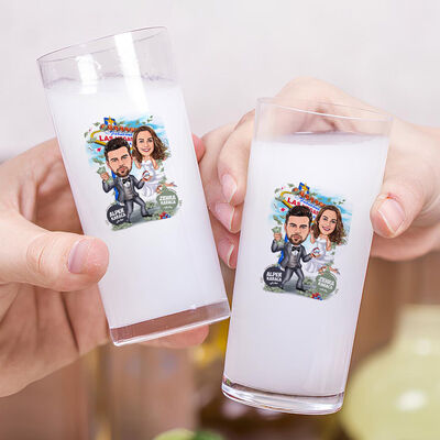 Las Vegas Aşıkları Karikatürlü İkili Rakı Bardağı Seti - 2