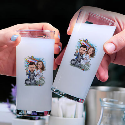 Las Vegas Aşıkları Karikatürlü İkili Rakı Bardağı Seti - 1