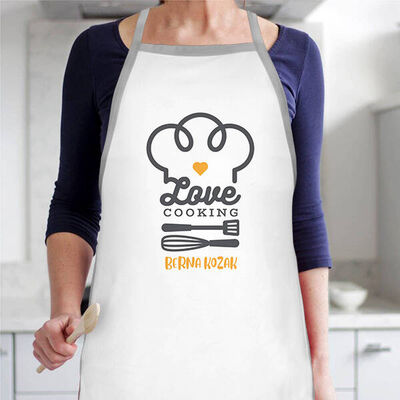 Love Cooking İsme Özel Mutfak Önlüğü - 1
