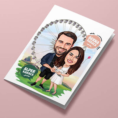 Luna Park Çiftleri Karikatürlü Tebrik Kartı - 1
