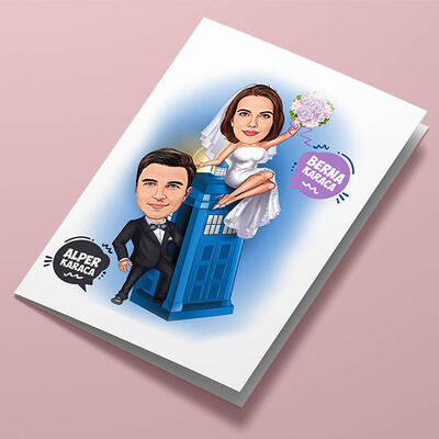 Maceracı Gelin ve Damat Karikatürlü Tebrik Kartı - 1