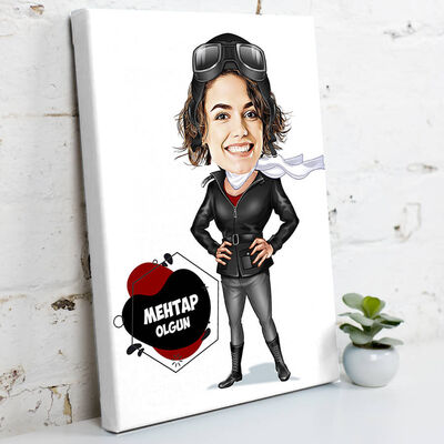 Maceracı Kadın Karikatürlü Kanvas Tablo - 1