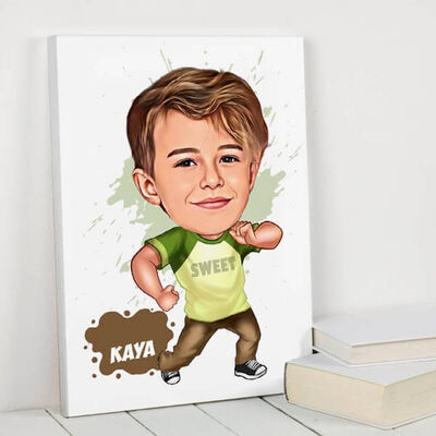 Mahalle Çocuğu Karikatürlü Kanvas Tablo - 1