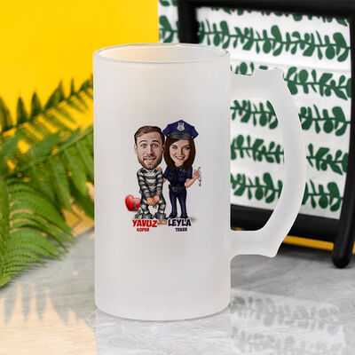 Mahkum ve Polis Karikatürlü Bira Bardağı - 2