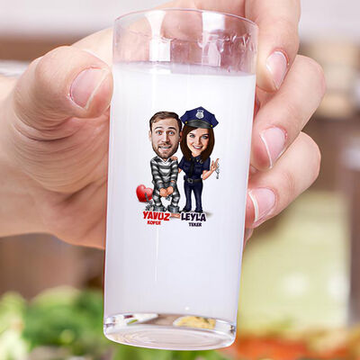 Mahkum ve Polis Karikatürlü İkili Rakı Bardağı Seti - 3