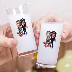 Mahkum ve Polis Karikatürlü İkili Rakı Bardağı Seti - 2