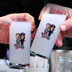 Mahkum ve Polis Karikatürlü İkili Rakı Bardağı Seti - 1