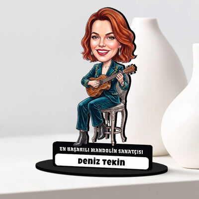 Mandolin Sanatçısı Müzisyen Kadın Karikatürlü Biblo - 1