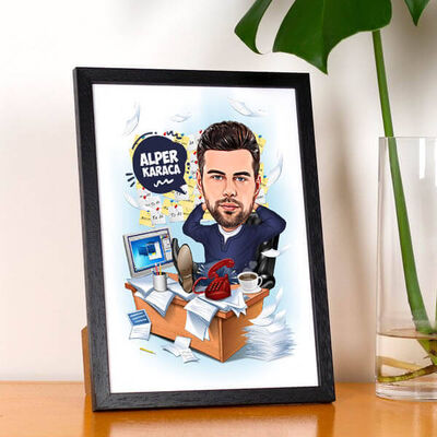 Masa Başı İş Yapan Erkek Karikatürlü Resim Çerçevesi - 1
