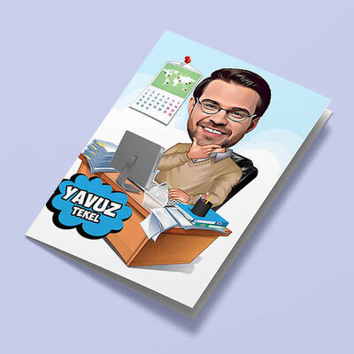 Masa Başı İş Yapan Erkek Karikatürlü Tebrik Kartı - 1