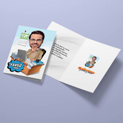 Masa Başı İş Yapan Erkek Karikatürlü Tebrik Kartı - 3