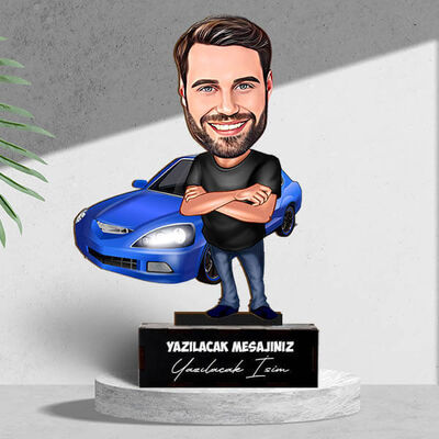 Mavi Arabası Olan Erkek Karikatürlü Biblo - 1