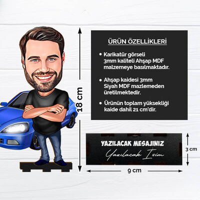 Mavi Arabası Olan Erkek Karikatürlü Biblo - 2