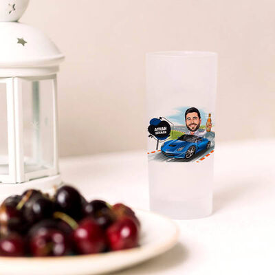 Mavi Spor Araba ve Ben Karikatürlü Rakı Bardağı - 1