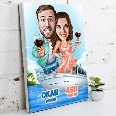 Mavi Tur Karikatürlü Kanvas Tablo - 1