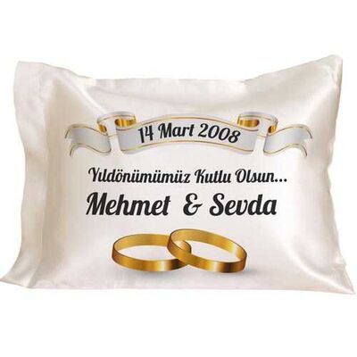 Mesaj ve İsim Yazılı Yüzük Yıldönümü Yastık - 1