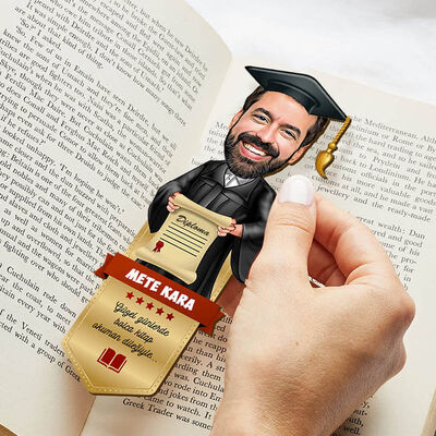 Mezun Erkek Öğrenci Karikatürlü Kitap Ayracı - 2