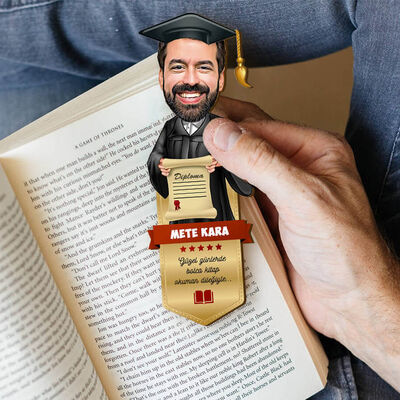Mezun Erkek Öğrenci Karikatürlü Kitap Ayracı - 3