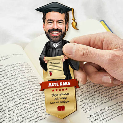 Mezun Erkek Öğrenci Karikatürlü Kitap Ayracı - 4