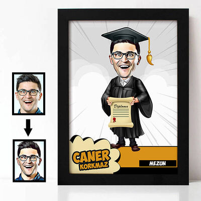 Mezun Öğrenci Karikatürlü A4 Çerçeve - 1