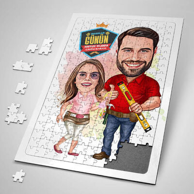 Mimar Baba ve Kızı Karikatürlü Puzzle - 1