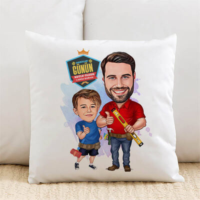 Mimar Baba ve Oğlu Karikatürlü Yastık - 1