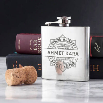 Minimalist İsme Özel Çelik İçki Matarası 6 Oz Gümüş - 1