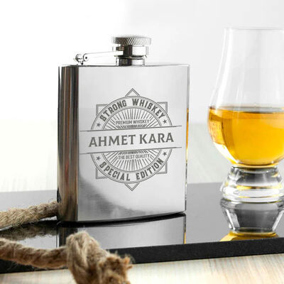 Minimalist İsme Özel Çelik İçki Matarası 6 Oz Gümüş - 3