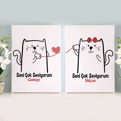 Minnoş Sevgililer İkili Kanvas Tablo - 1