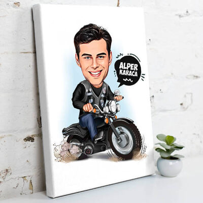 Motor Sever Erkek Karikatürlü Kanvas Tablo - 1
