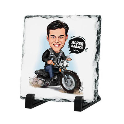 Motor Sever Erkek Karikatürlü Taş Baskı - 1