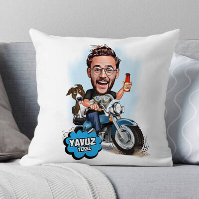 Motorcu Adam Karikatürlü Yastık - 1