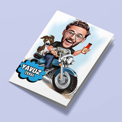 Motorcu Erkek Karikatürlü Tebrik Kartı - 1