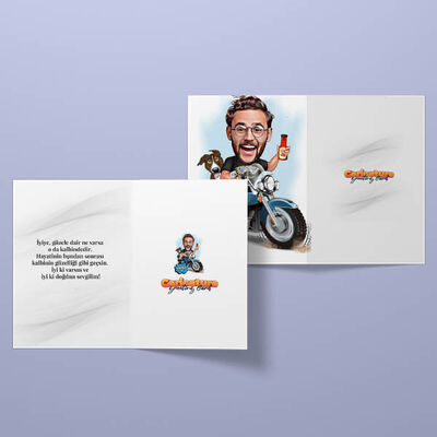 Motorcu Erkek Karikatürlü Tebrik Kartı - 2