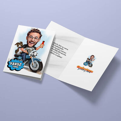 Motorcu Erkek Karikatürlü Tebrik Kartı - 3