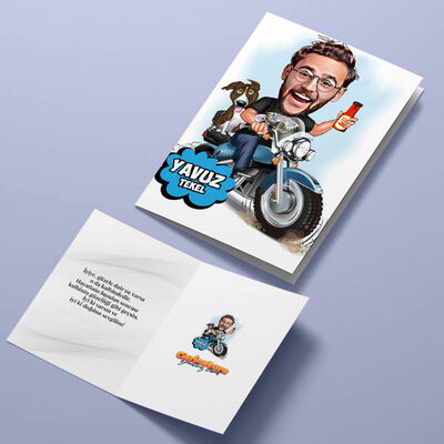 Motorcu Erkek Karikatürlü Tebrik Kartı - 4
