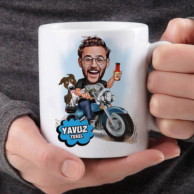 Motorcu Karikatürlü Kupa Bardak - 1