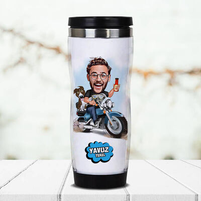 Motorcu Karikatürlü Termos Bardak - 1