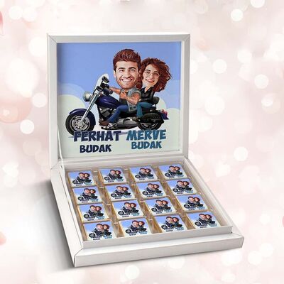 Motorcu Sevgililer Karikatürlü Çikolata Kutusu - 1