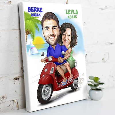 Motorum Sen ve Ben Karikatürlü Kanvas Tablo - 1