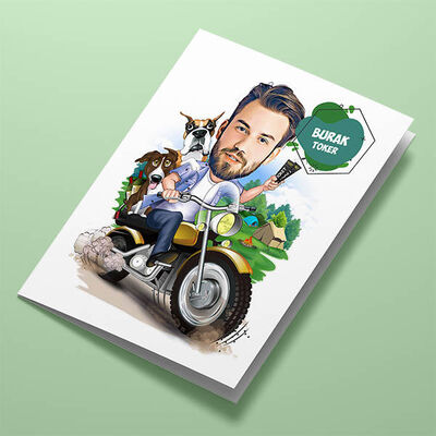 Motosikletle Gezen Erkek Karikatürlü Tebrik Kartı - 1