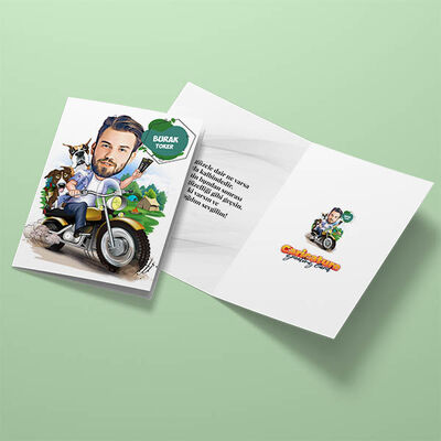 Motosikletle Gezen Erkek Karikatürlü Tebrik Kartı - 3